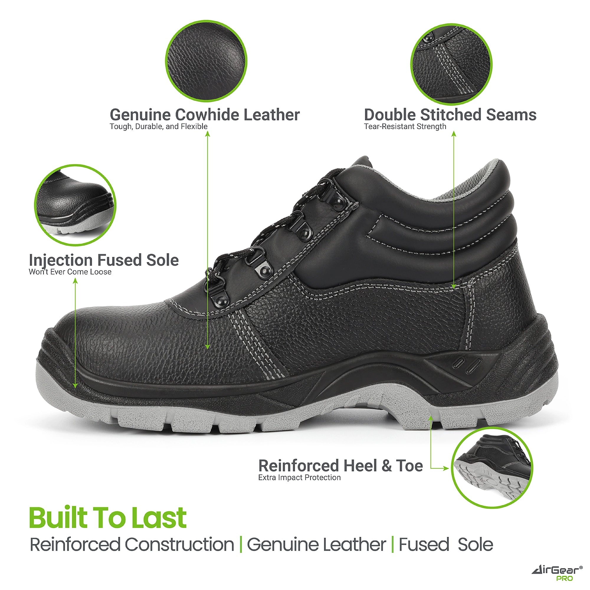 AirGearPro Defender S3 SR Safety Shoes - Steel Toe, Anti-Puncture, Slip-Resistant, Waterproof Leather