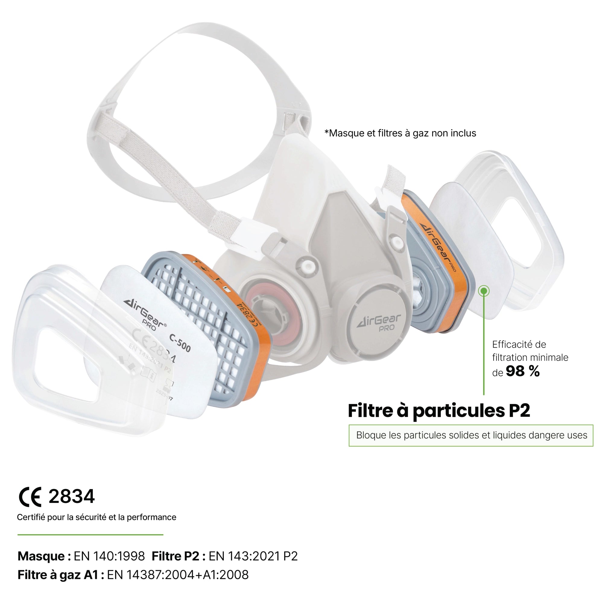 C-500 Filtres Anti-Poussière P2 pour Masques G-500, M-500 et G-750