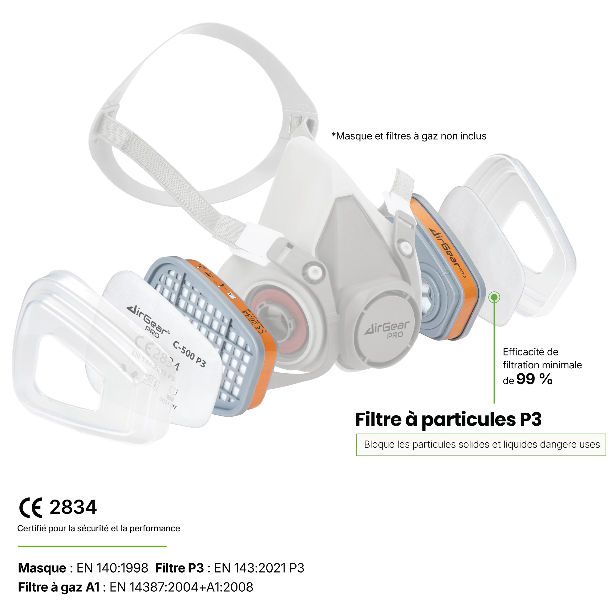 C-500 Filtres P3 Anti-Poussières Fines pour Masques G-500, M-500 et G-750
