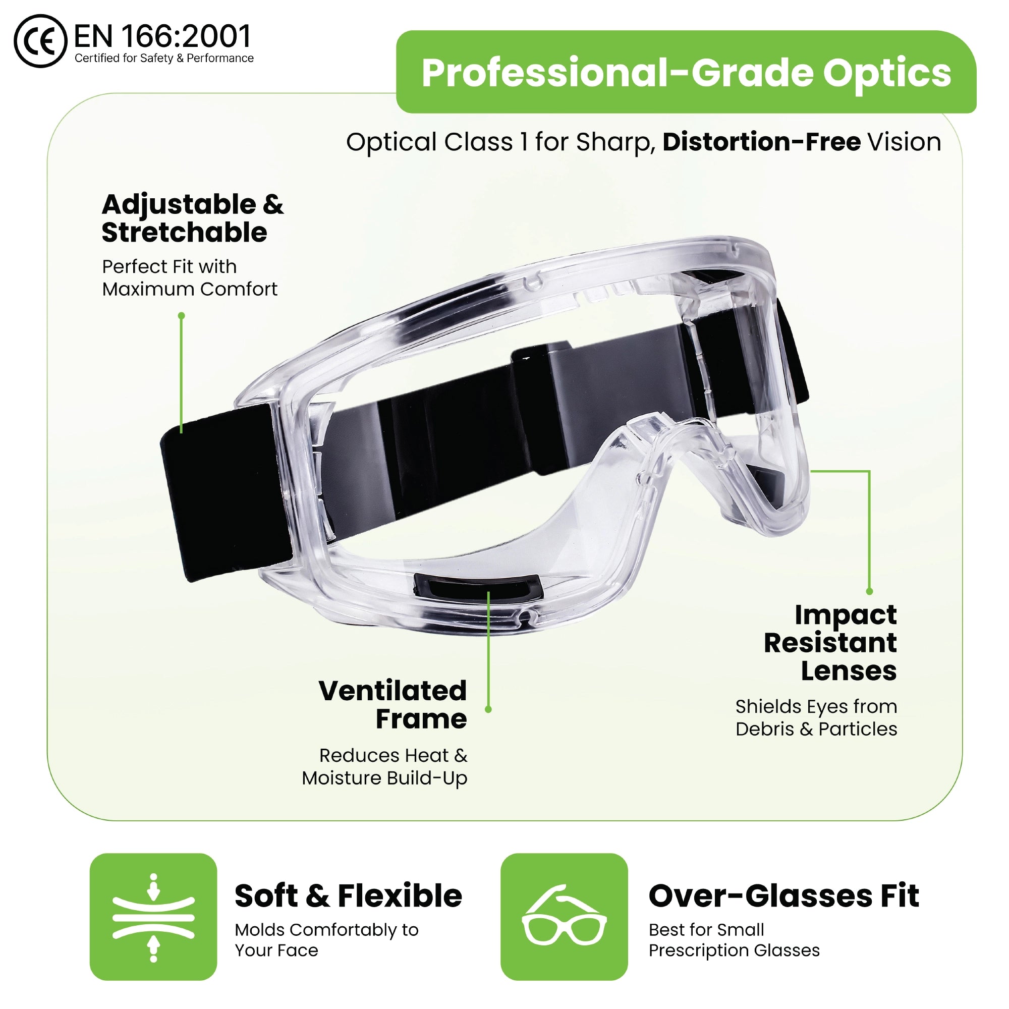 Vision-1000 Anti-Fog Safety Goggles - 2-Pack with Earplugs