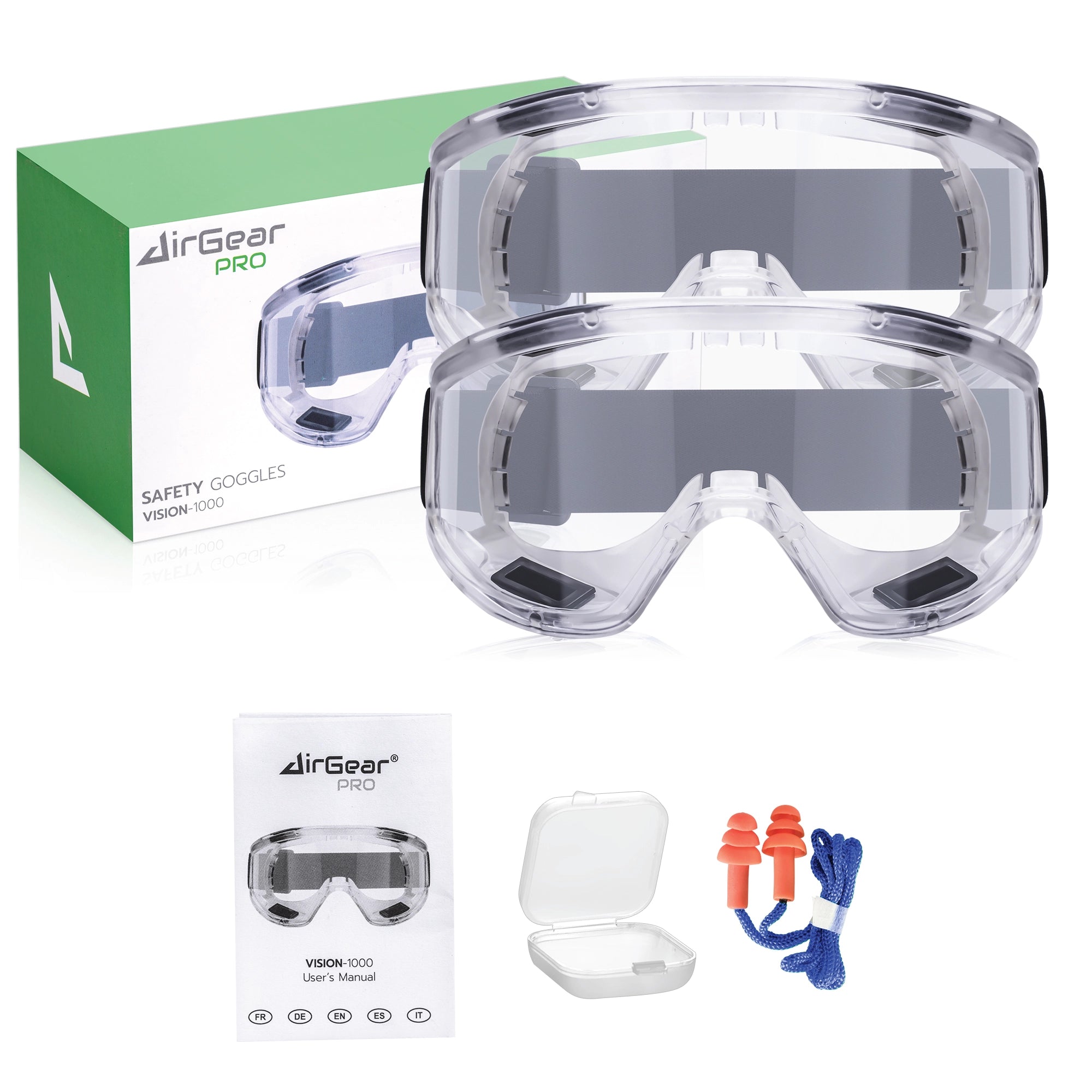 Vision-1000 Anti-Beschlag-Schutzbrille - 2er-Pack mit Ohrstöpseln