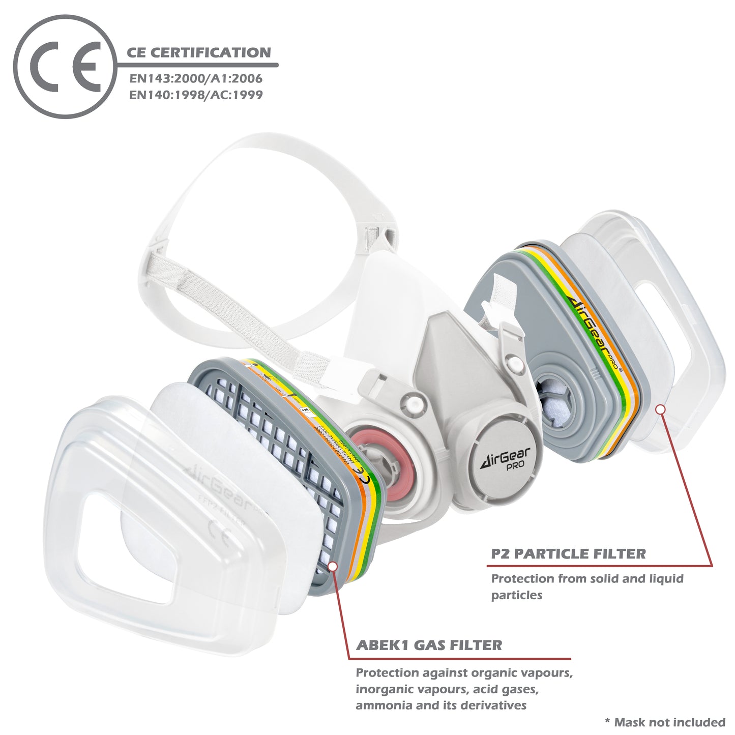 F-500 ABEK1-P2 Filtres pour Masque de Protection Respiratoire Réutilisable