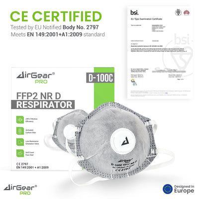 FFP2 Staubmaske D-100C - CE 2797 zertifiziert, Cool-Flow-Ventil, Aktivkohle