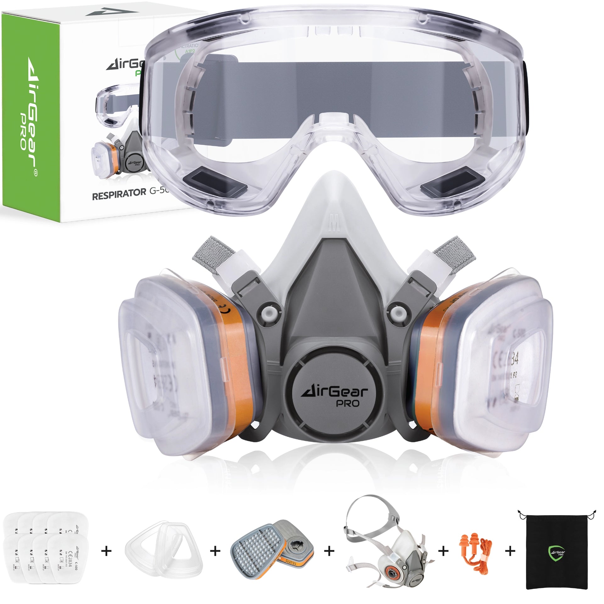 G-500 Respirator Mask with A1P2 Filters and Safety Goggles