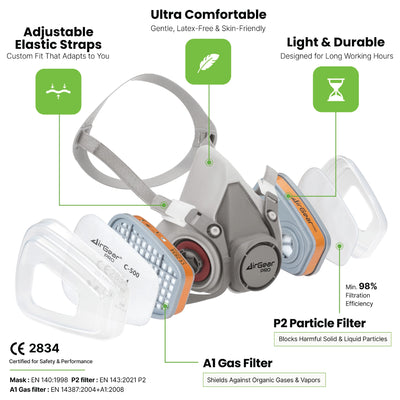G-500 Respirator Mask with A1P2 Filters and Safety Goggles