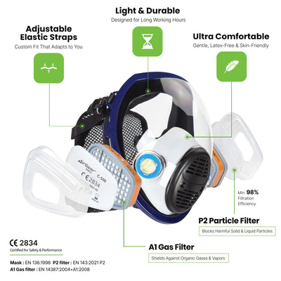 G-750 Full Face Respirator Mask with A1P2 Filters