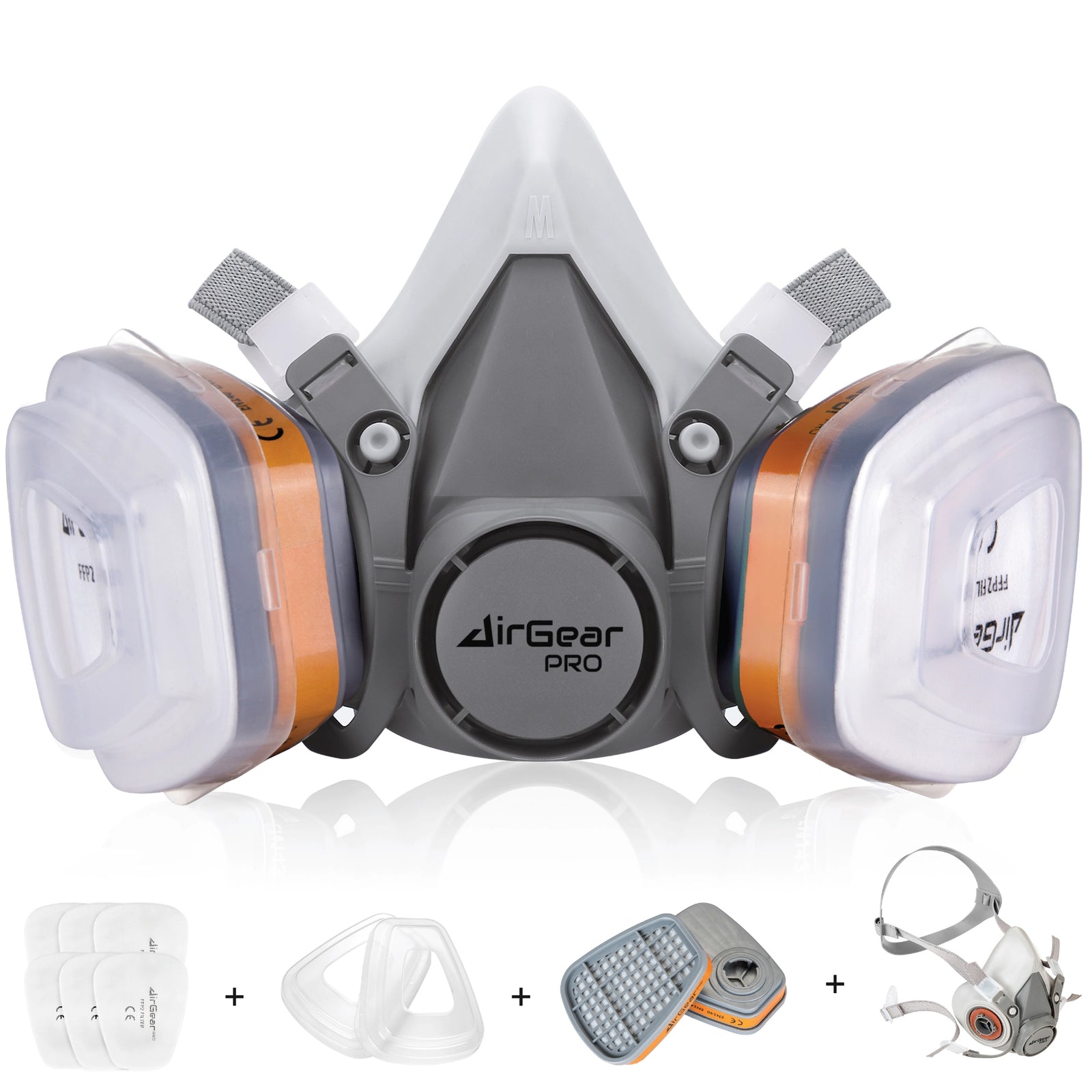 AirGearPro M-500 reusable respirator mask with replaceable filters
