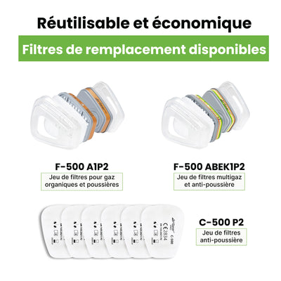 Masque Peinture M-500 Réutilisable avec Filtres A1P2