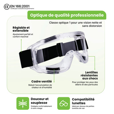 Lunettes de Protection Vision-1000 Anti-Buée - Lot de 2 avec Bouchons d'Oreilles