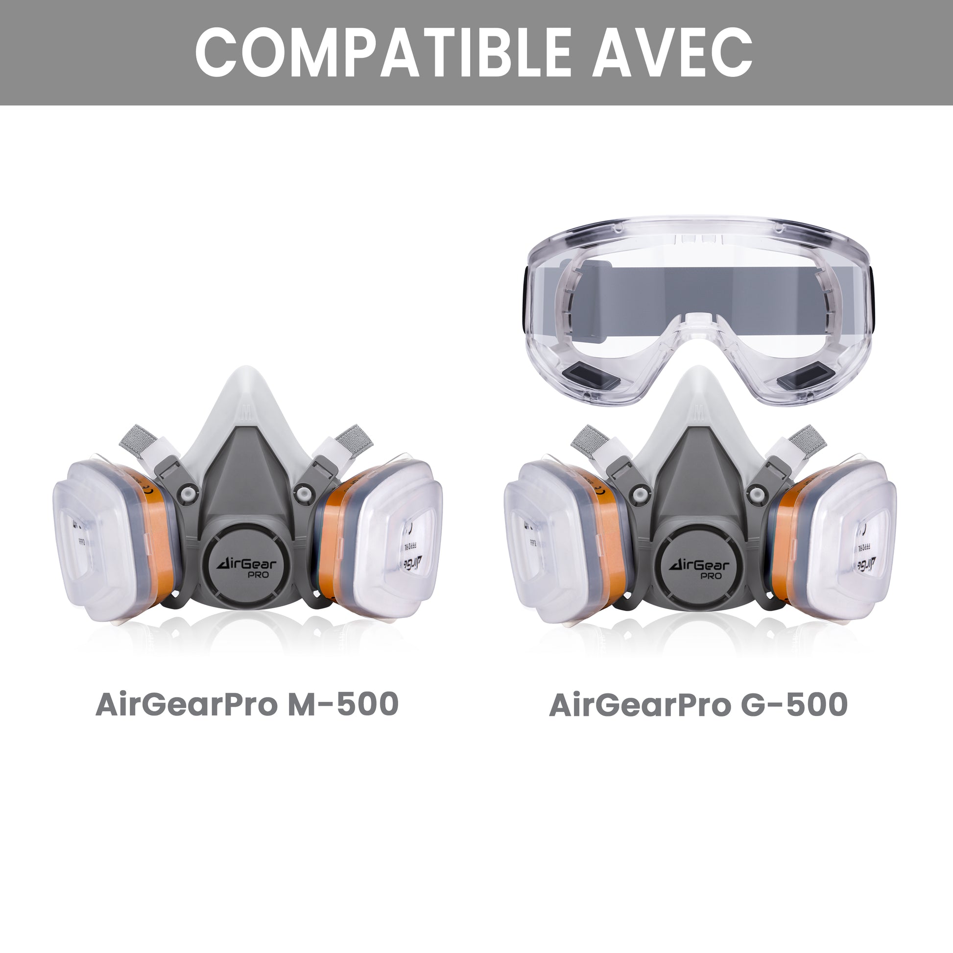 AirGearPro M-500 Masque de Protection Respiratoire Réutilisable, Anti  poussière, Anti gaz avec Filtres, Idéal Peinture