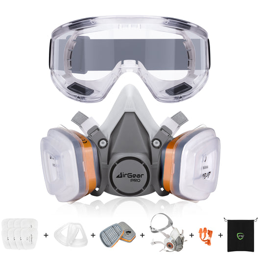 Masque de protection respiratoire à cartouche anti poussière avec lunettes de protection