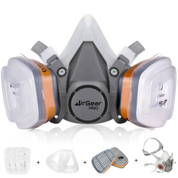 Replaceable cartridge filters for AirGearPro respirator mask with dual filter system for enhanced air purification and safety.
