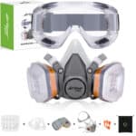 Airgearpro respirator mask with dual filters and protective goggles for respiratory safety and personal protection.