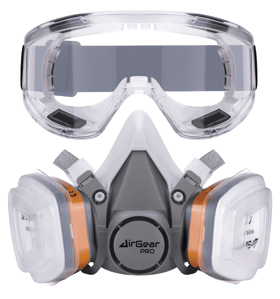 N95 safety respirator mask with adjustable straps and dual filter cartridges, designed for high protection against airborne particles and fumes. Perfect for industrial, construction, and healthcare environments.